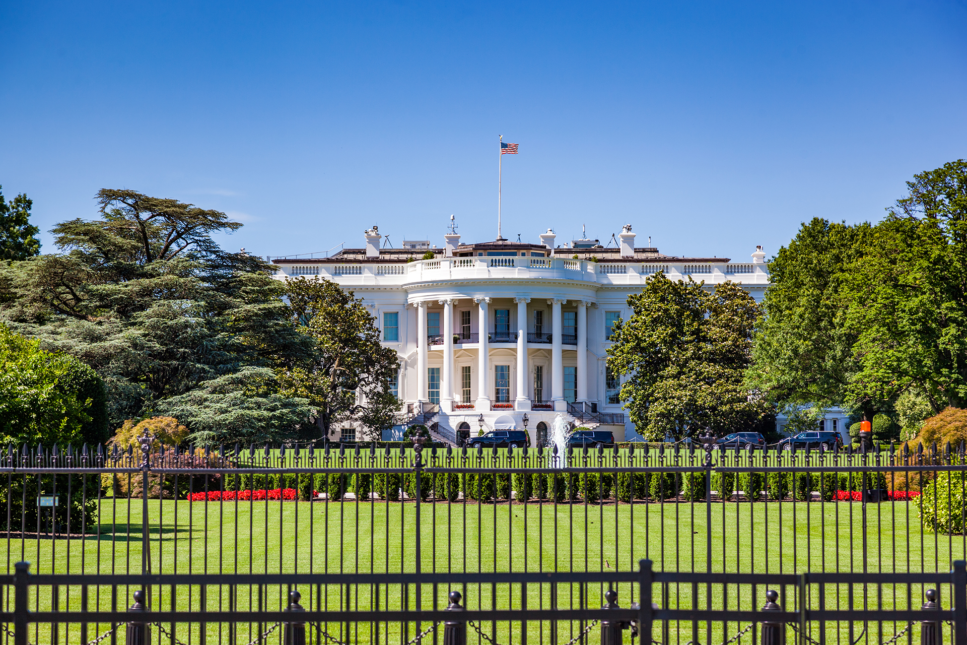 The White House, Washington DC, USA. Sunny day with blue sky